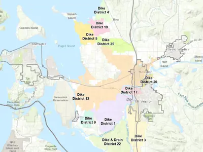 Map of 12 dike districts in Skagit County.