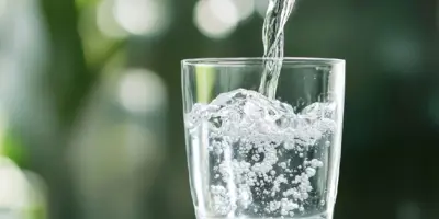 Clean water being poured into a glass.