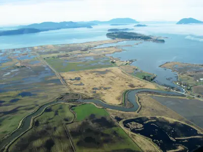 The land around the mouth of the Samish River with Samish Island in the distance